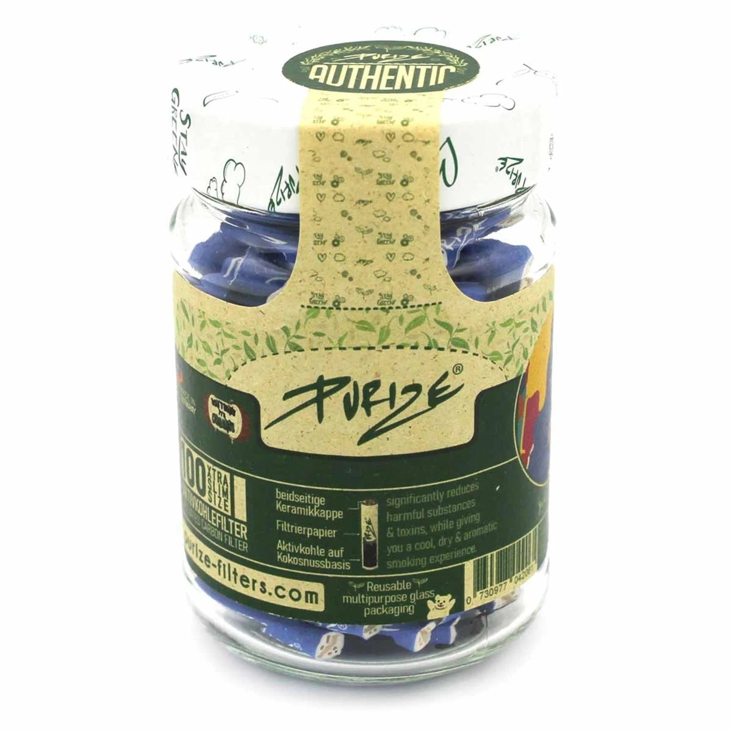 PURIZE Aktivkohlefilter XTRA Slim 6mm verschiedene Farben (100er Glas) PURIZE
